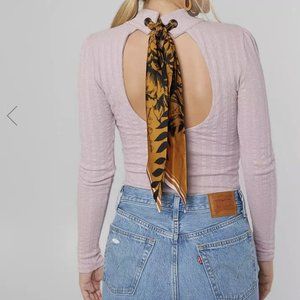 Free People Party In The Back Ribbed Cutout Open Back Scarf Tie Top Pink
